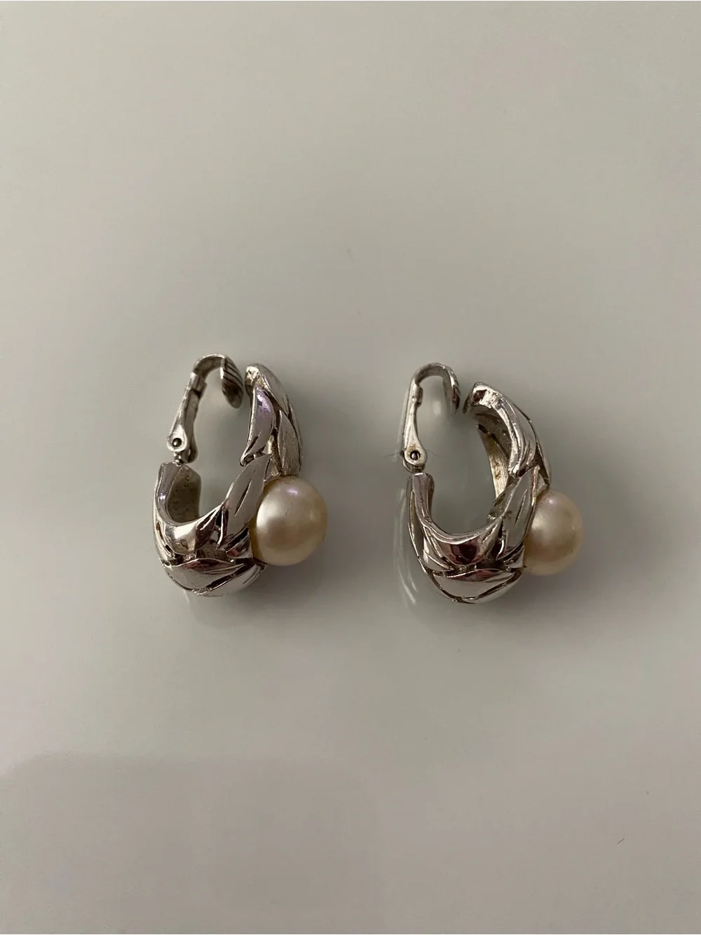 Trifari Classic Silver Pearl Clip-On Earrings